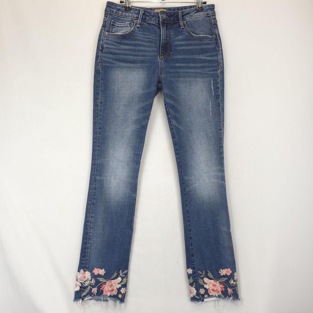DRIFTWOOD Women's Straight Leg Embroidered Hem Blue Jeans